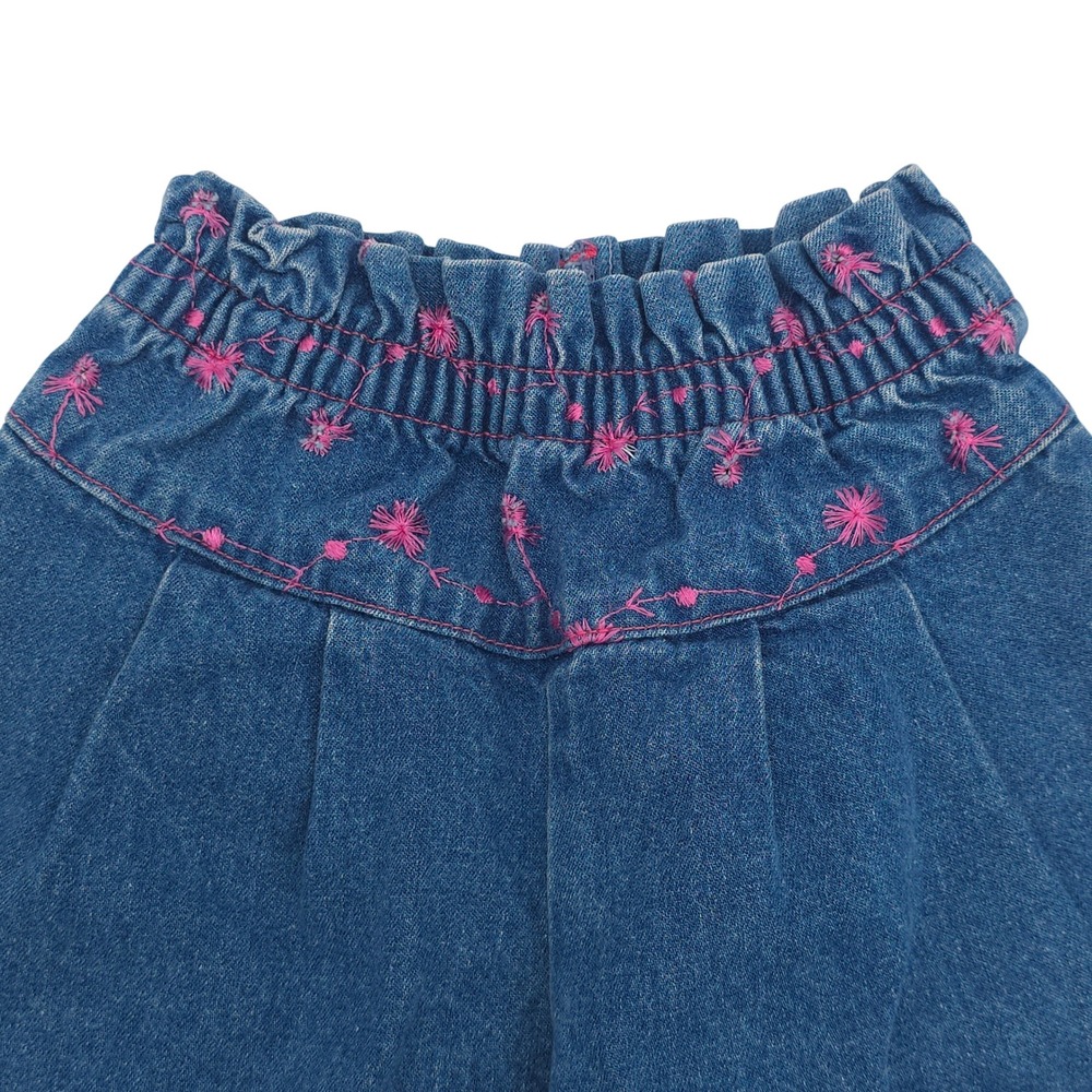 Vintage Toddler Girl  Embroidered Paperbag Waist Denim Jeans Kids Size 3T - Picture 3 of 6